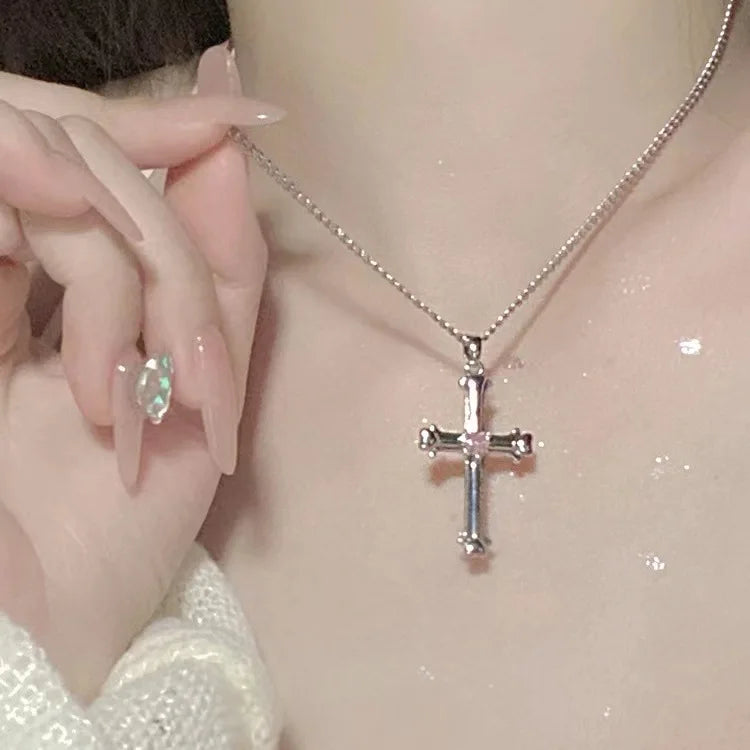 Black Rhinestone Cross Jesus Pendant Choker Necklace