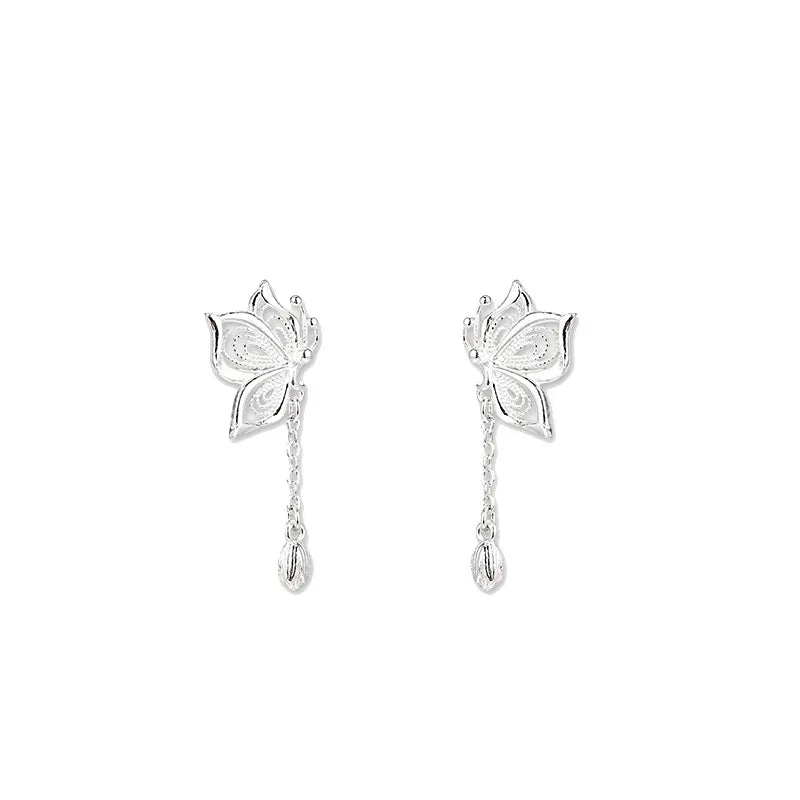 925 Sterling Silver Hollow Butterfly Stud Earrings