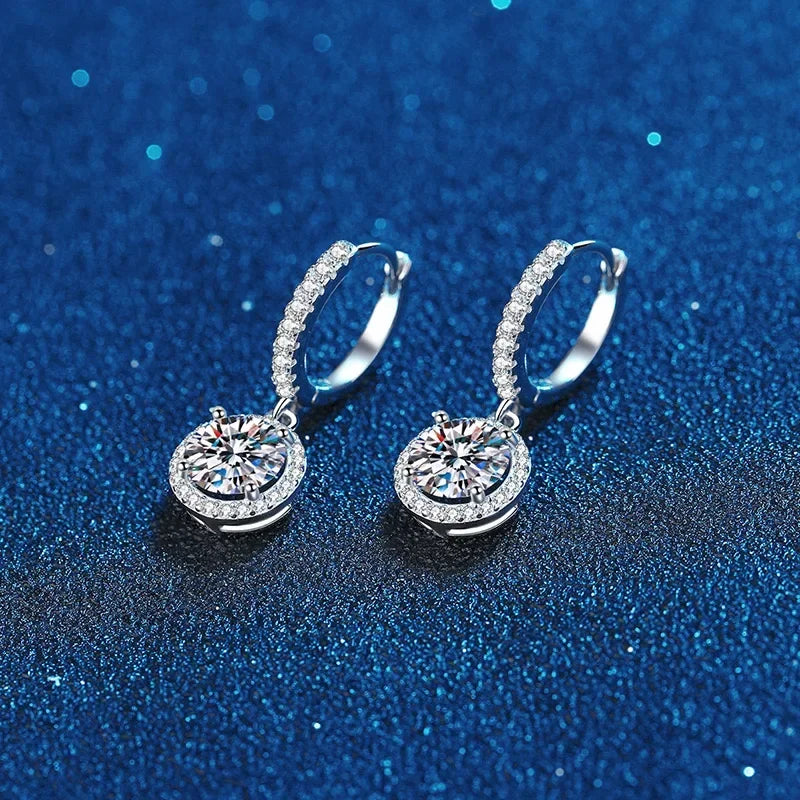 925 Sterling Silver 1 Carat Moissanite Round Earrings