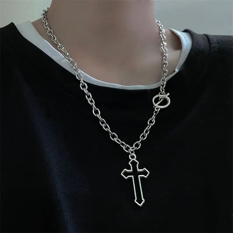 Black Rhinestone Cross Jesus Pendant Choker Necklace
