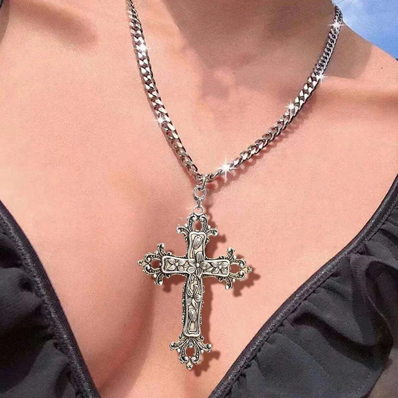 Black Rhinestone Cross Jesus Pendant Choker Necklace