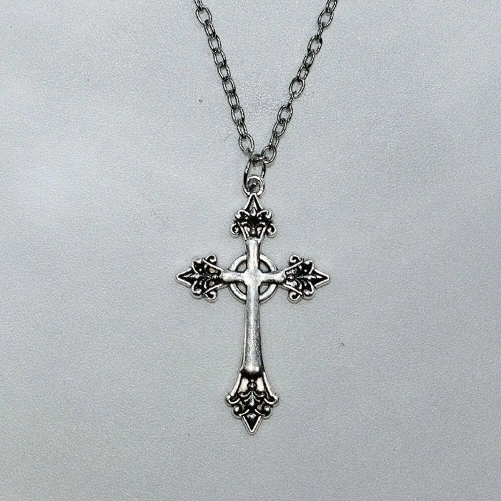 Black Rhinestone Cross Jesus Pendant Choker Necklace