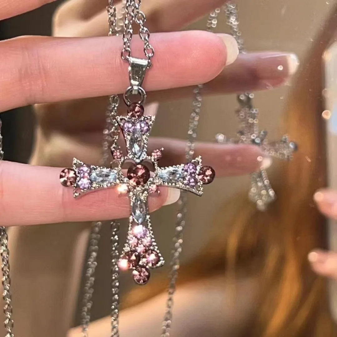 Black Rhinestone Cross Jesus Pendant Choker Necklace
