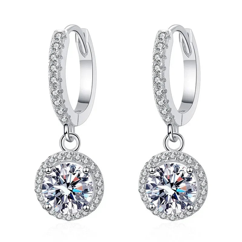 925 Sterling Silver 1 Carat Moissanite Round Earrings