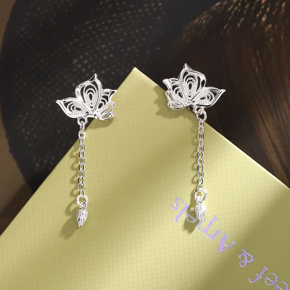 925 Sterling Silver Hollow Butterfly Stud Earrings