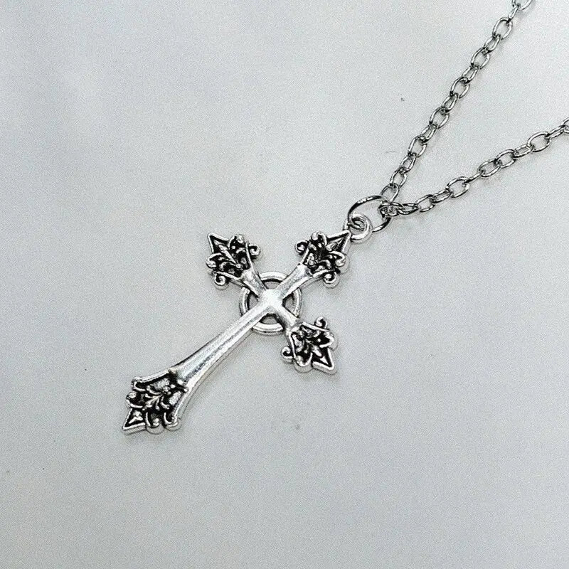 Black Rhinestone Cross Jesus Pendant Choker Necklace