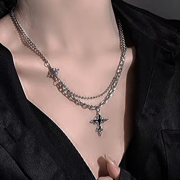 Black Rhinestone Cross Jesus Pendant Choker Necklace