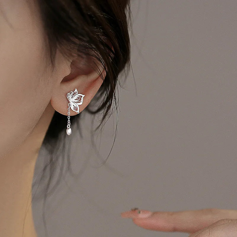925 Sterling Silver Hollow Butterfly Stud Earrings