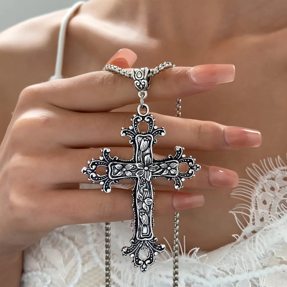 Black Rhinestone Cross Jesus Pendant Choker Necklace