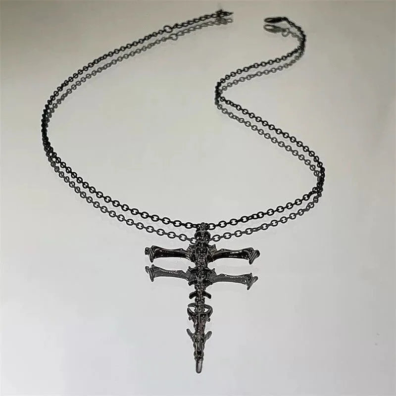 Black Rhinestone Cross Jesus Pendant Choker Necklace
