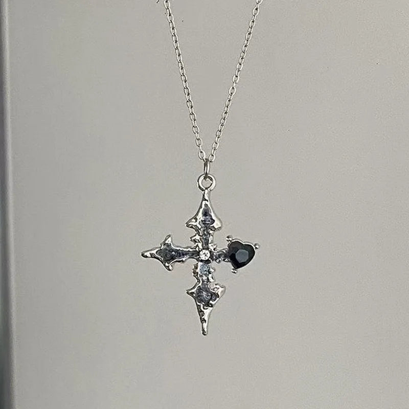 Black Rhinestone Cross Jesus Pendant Choker Necklace
