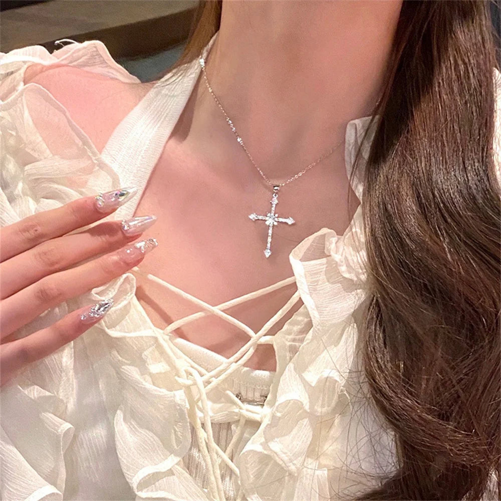 Elegant Crystal Cross Pendant Necklace