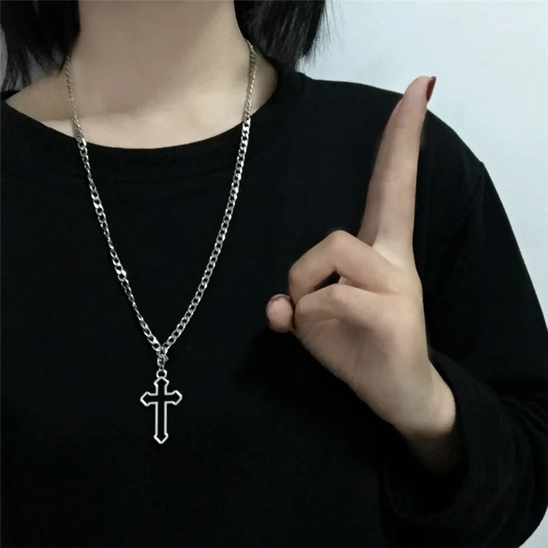 Black Rhinestone Cross Jesus Pendant Choker Necklace
