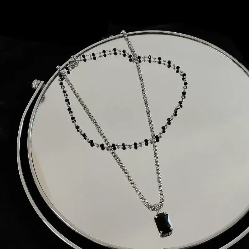 New Black Crystal Beaded Necklace